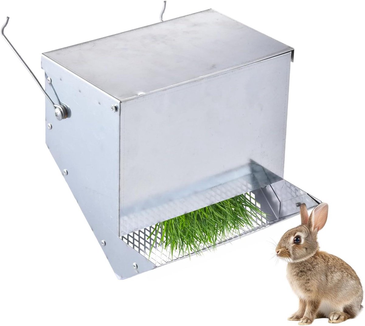 Konijnenvoederbak - Voerstation Dieren - Dieren Verzorgen - Stofdichte Bescherming - 21L x 20B x 15H cm - Zilverkleurig