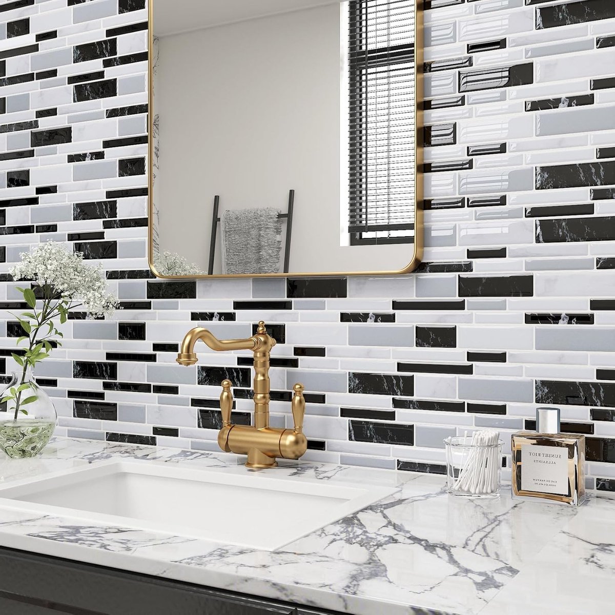 Marmeren 3D Wandtegels 30.5 x 30.5cm - Zelfklevende Vinyl Stickers voor Badkamer en Keuken - Waterdichte Tegels voor Muurdecoratie en Renovatie