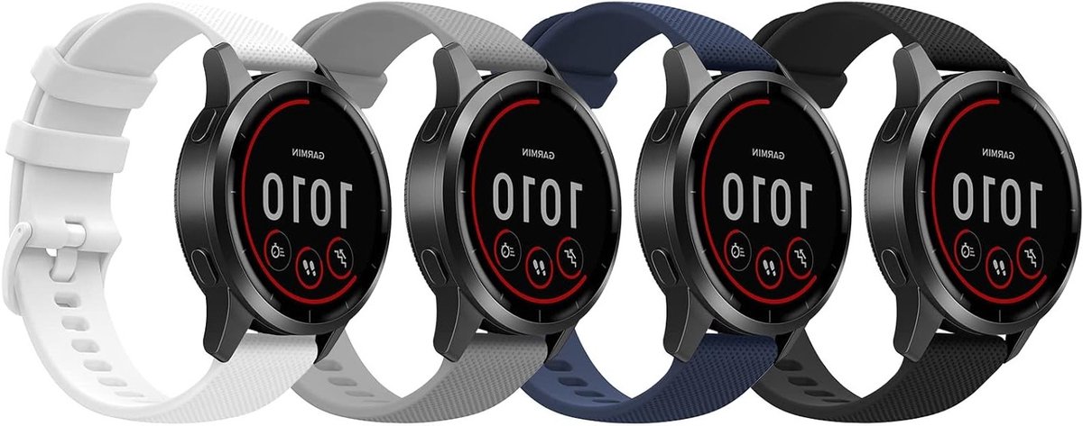Pack van 4 Sportieve Vervangbanden voor Garmin Vivoactive 4 en Forerunner 255, 22mm Zachte Siliconen Armbanden in Meerdere Kleuren
