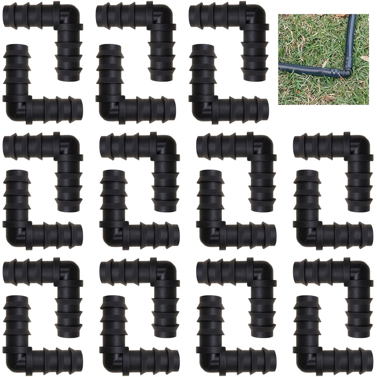 Innovra - Dailygoods - Dailygoody - Irrigatieaansluitingen - 90° gebogen slangverbinder - 22 stuks - zwart - connectoren voor tuinslangen - geschikt voor 16 mm irrigatiesyst..