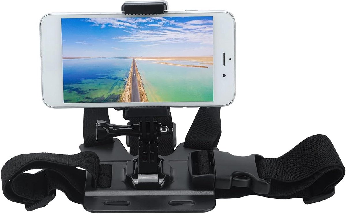 Borstband Houder - Camera Steun - Sport Opnames - Verstelbare Pasvorm - 6-10cm Telefoon - Zwart