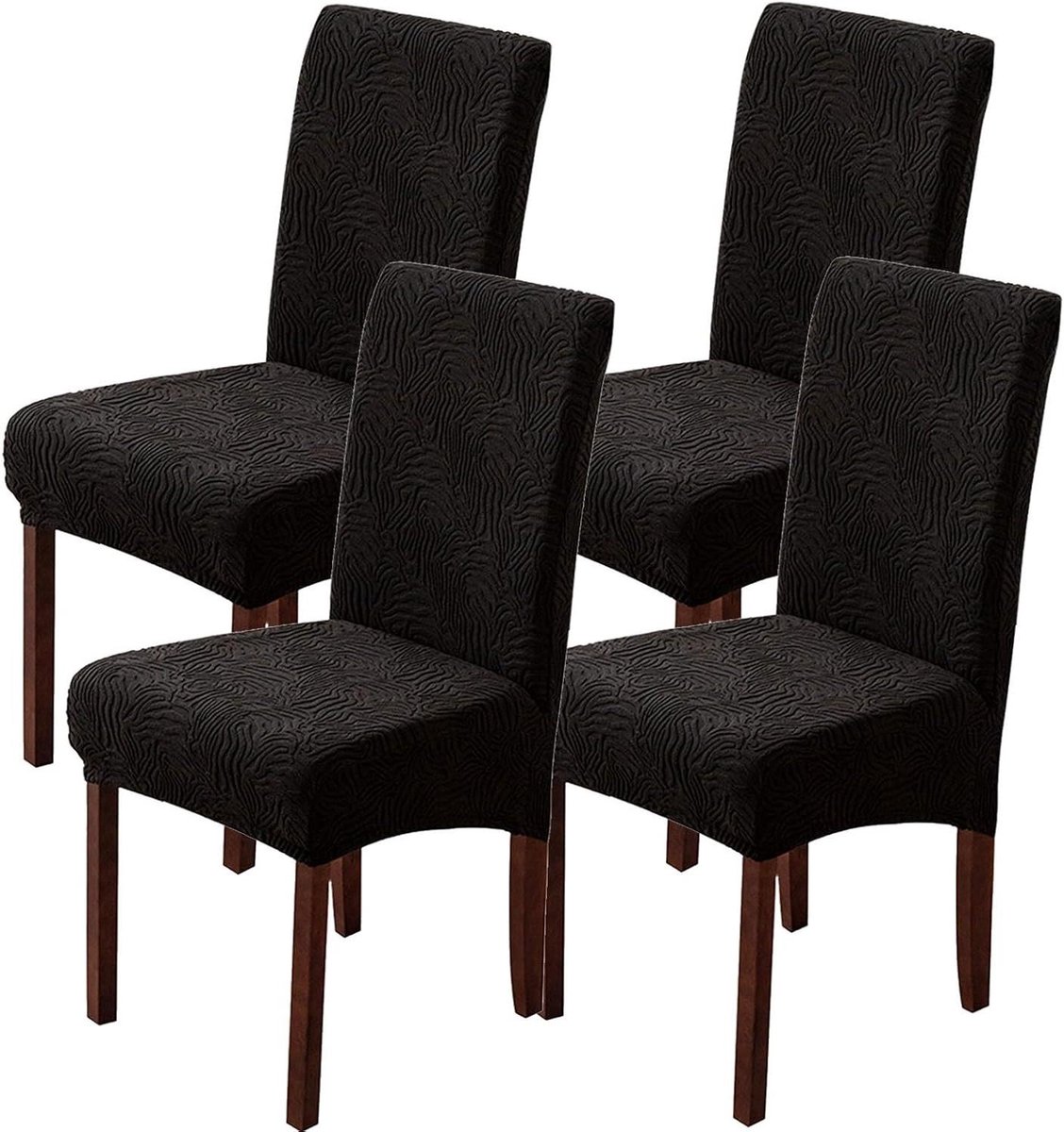 Stoelhoezen Eetkamer - Stoelbeschermers Set - Meubels Vernieuwen - Wasbaar Materiaal - 4 Stuks - Zwart