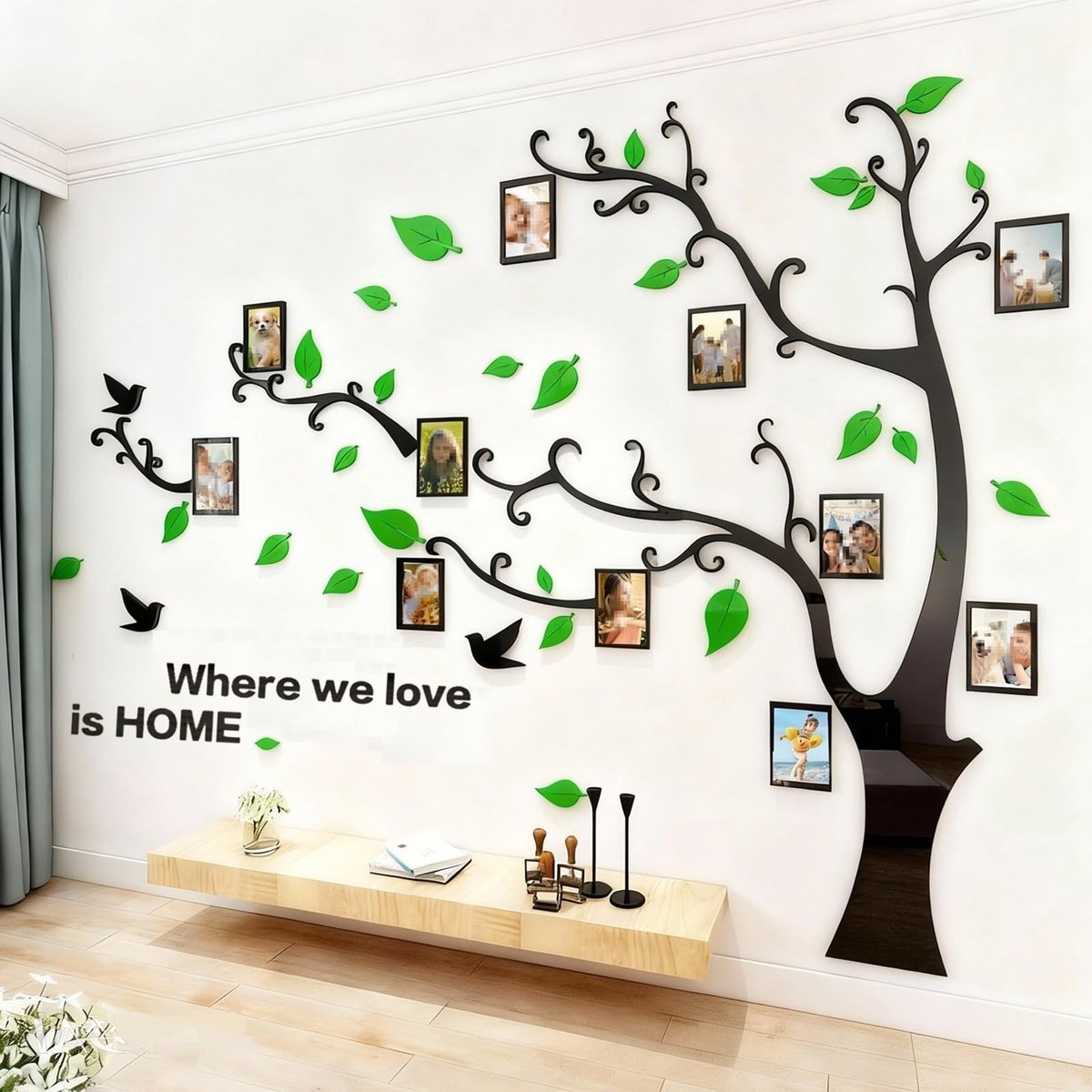 Dailygoods - Dailygoody - 3D Boom Muurstickers - Wanddecoratie - Donkergroen Rechts - Fotolijst Muursticker - Huisdecoratie - Geschikt voor Binnen - M:150 * 210cm