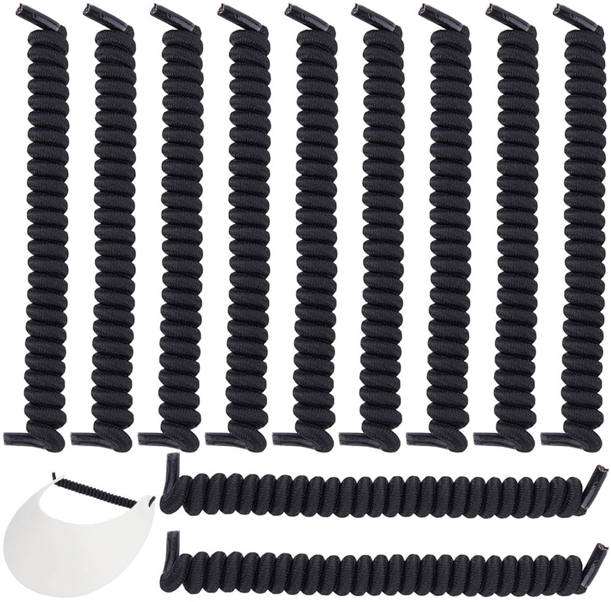 Dailygoods - Dailygoody - Zwarte Krullende Schoenveters - Elastische Vervangende Sneakers - Strikloze Schoenveters - 8 Paar - Comfortabel - Geschikt voor Sportieve