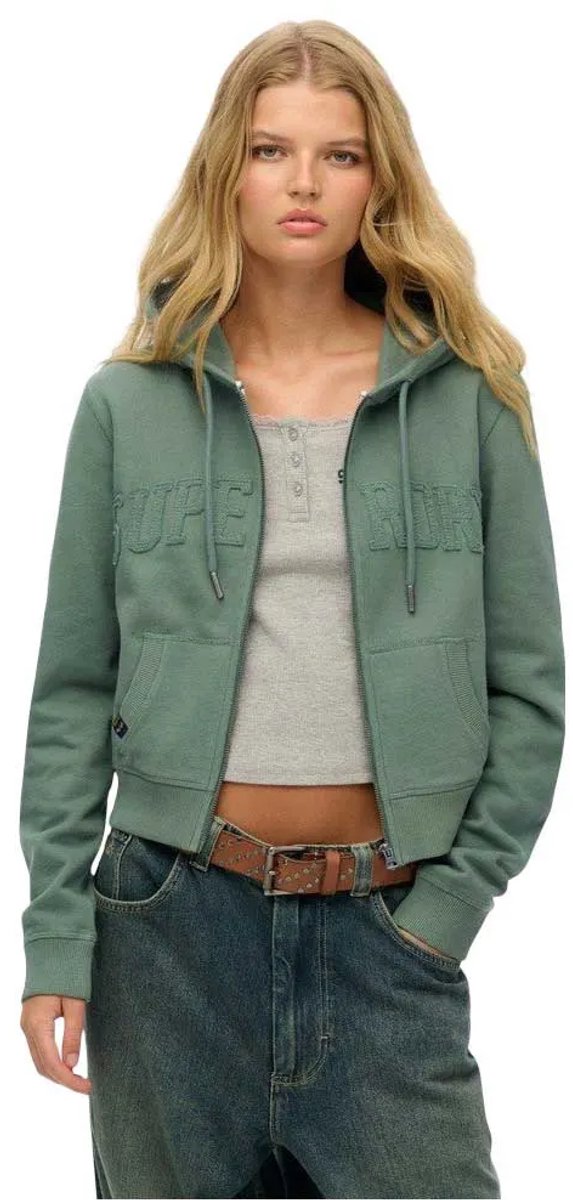 Superdry Athletic Essentials korte tonal hoodie met rits Dames Hoodies Khaki