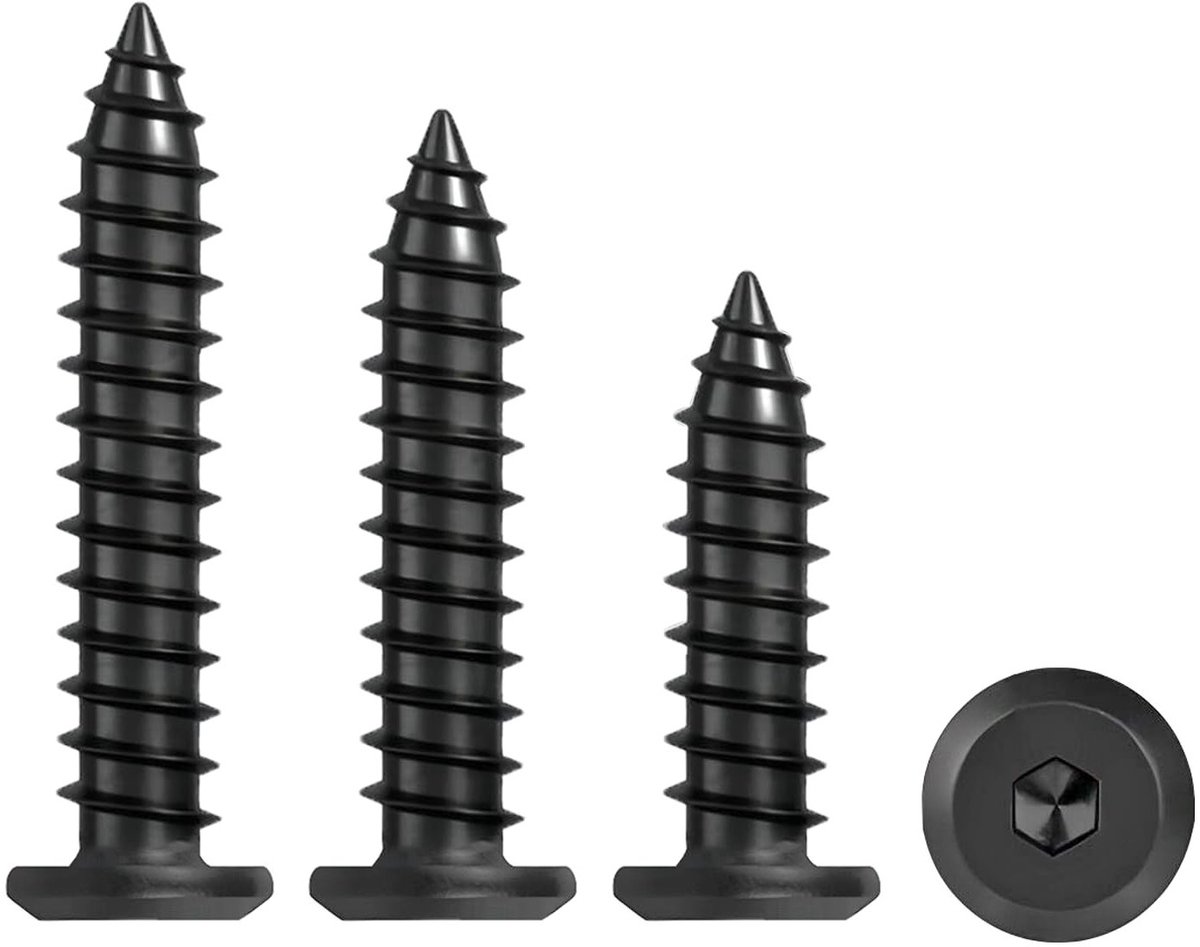 Set van 20 Zelftappende Schroeven, M6*40mm Zwarte Platte Hoofdschroeven voor Meubelverbindingen, Hexaafkop, Duurzaam en Sterk