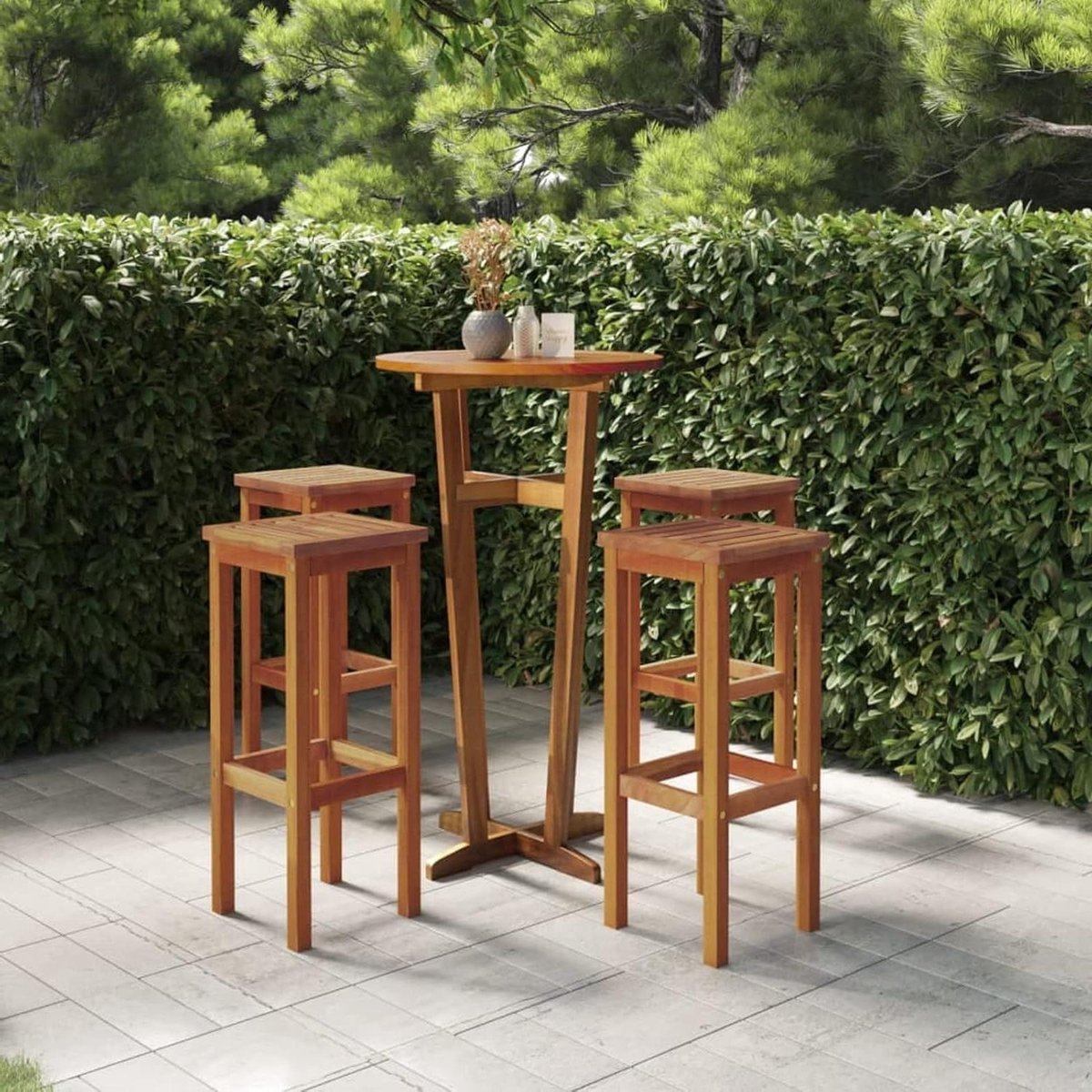 Set van 4 Massief Houten Barkrukken Acaciahout Barstoelen voor Keuken en Bar