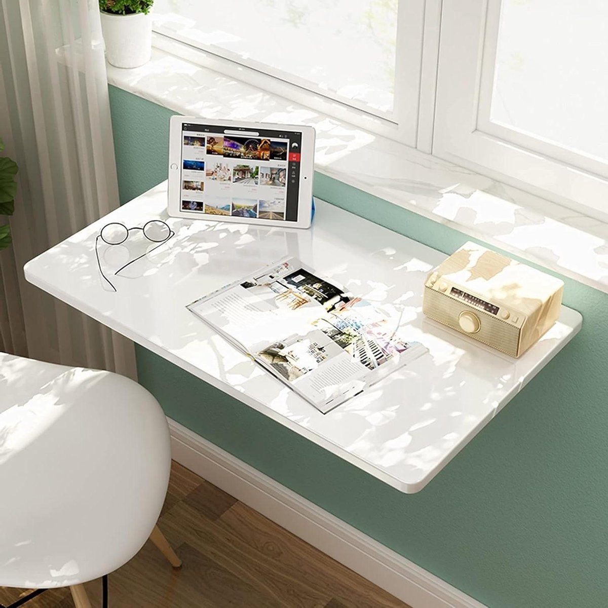 Opvouwbaar Bureau - Wandtafel - Thuiswerken - Ruimtebesparend - 60-120 cm - Wit