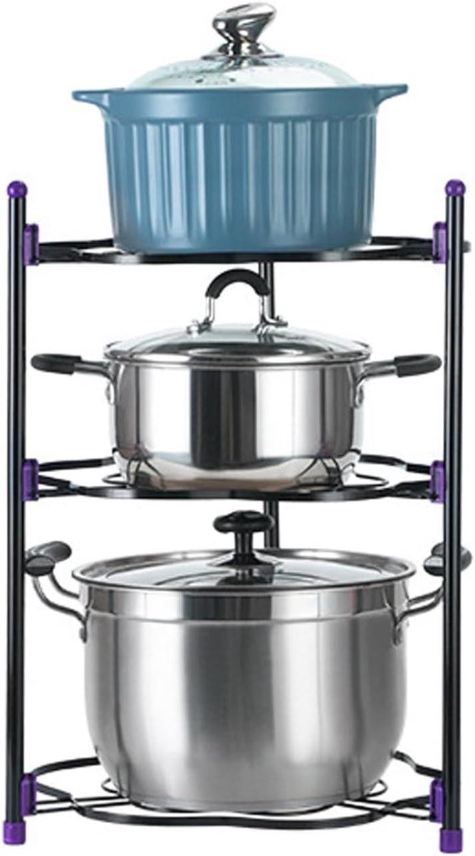 Keuken Organizer - Kookgerei Houder - Potten Opbergen - Roestvrij Staal - 3 Lagen - Zwart