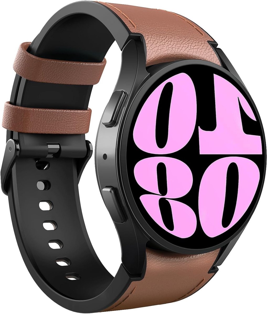 Leren hybride silicone horlogeband voor Samsung Galaxy Watch 6, 5, 4 - 20mm snelwisselband in bruin voor heren en dames