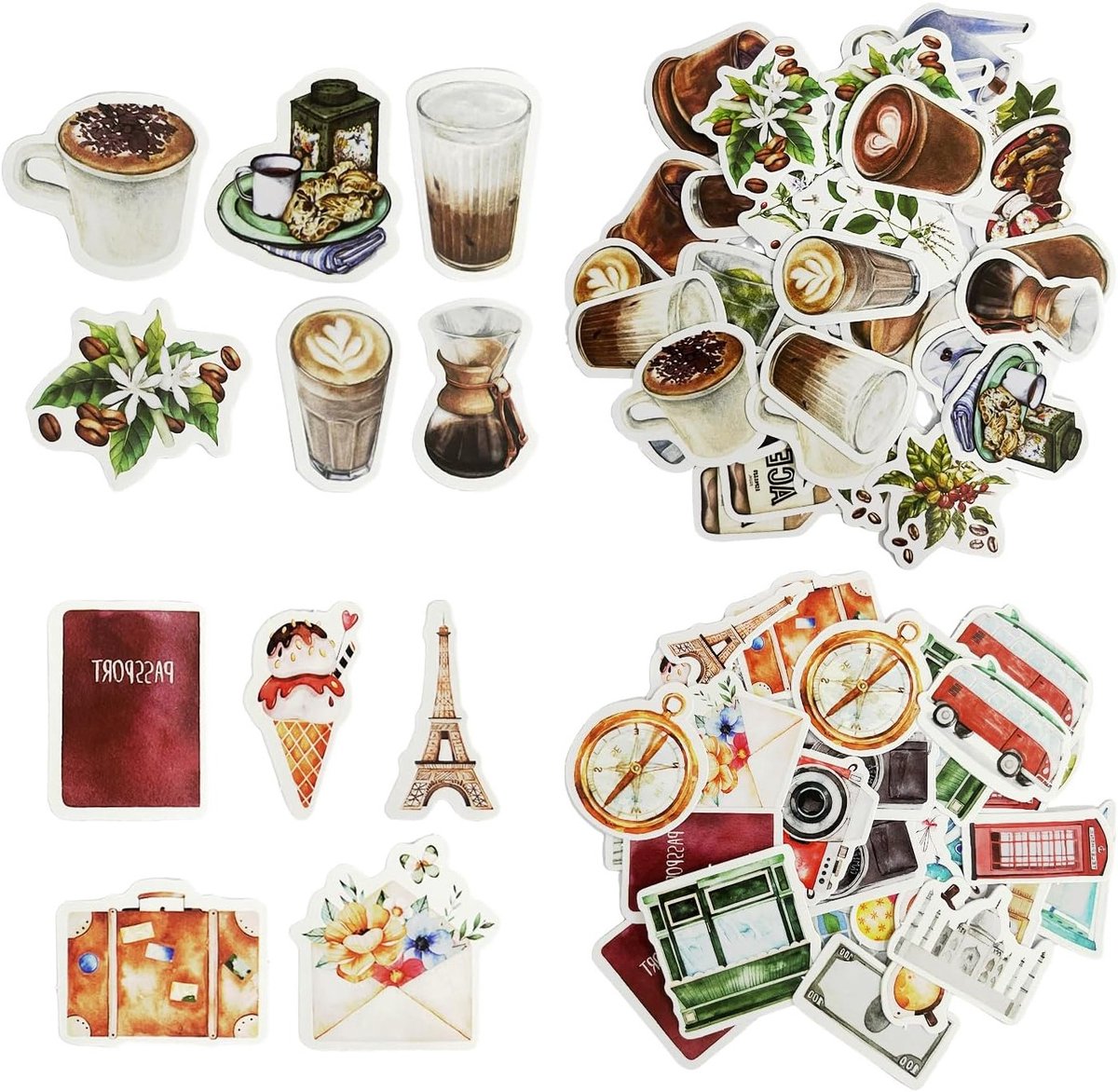 92 Stuks Album Stickers voor Reis, Mini Dagboek Stickers, Creatieve DIY Decoratie en Koffie Themad decoratie