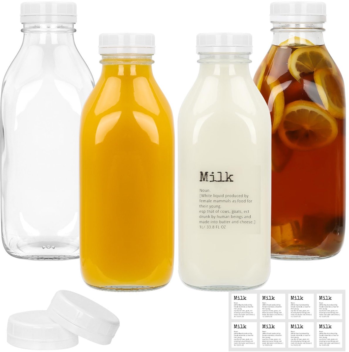 Dailygoods - Cosensi - Dailygoody - Glazen Melkfles - Herbruikbare Melkcontainer - Luftdicht - 1 Liter - Ideaal voor Melk en Sap - Voordelig voor het Milieu