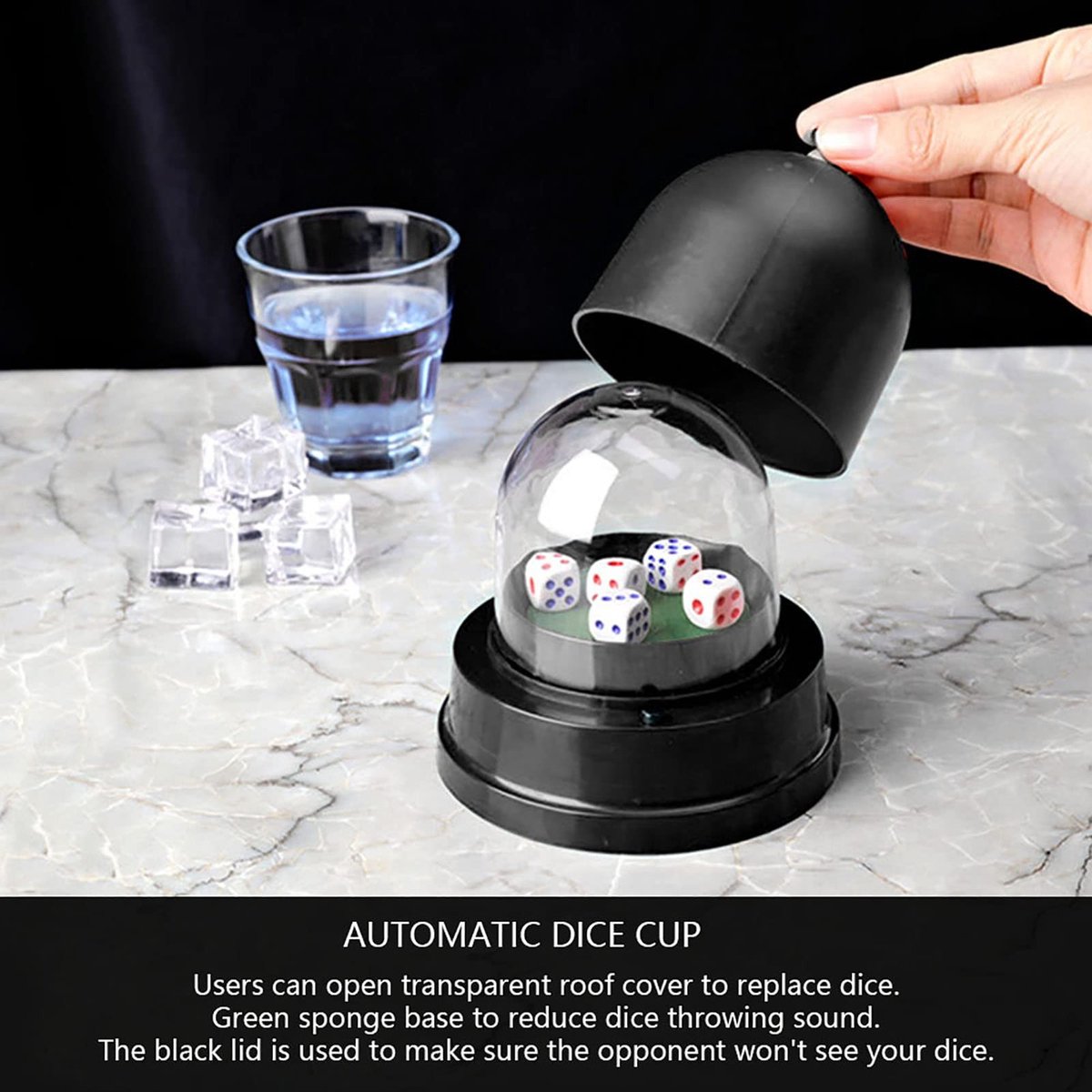 Dailygoods - Dailygoody - Dice Roller Cup - Elektrische dobbelstenenbeker - Transparant en anti-val design - Zwart - Voor buitenfeesten - Inclusief dobbelstenen