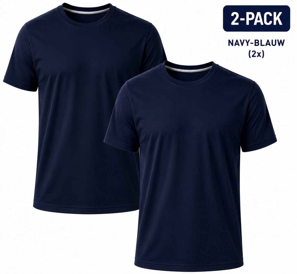 2-Pack - T-Shirts Heren - 100% Katoen - 2x Navy Blauw - Comfort Fit - M
