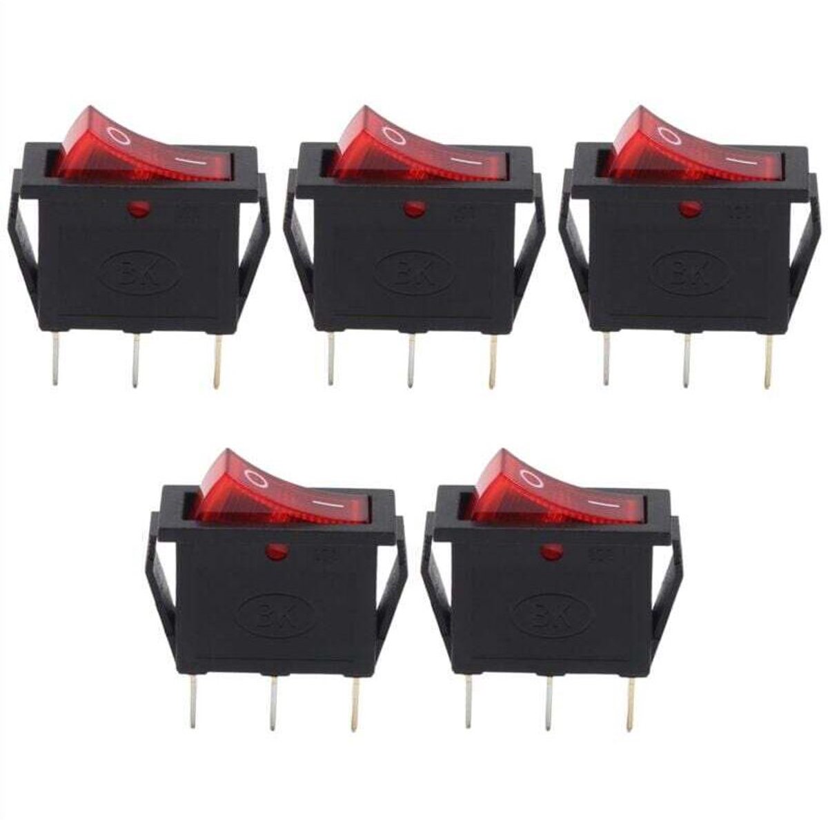 (R) AC 16A/250V 20A/125V Rode enkelpolige tuimelschakelaar met indicatielampje x 5
