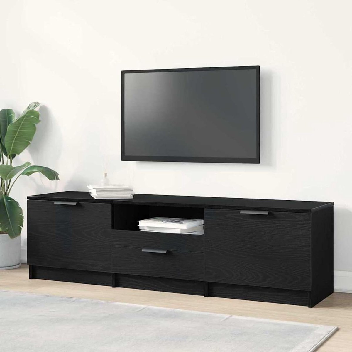 Tv-kast - Televisiekast meubel - Media opslag - Moderne uitstraling - 140 cm breed - Zwart