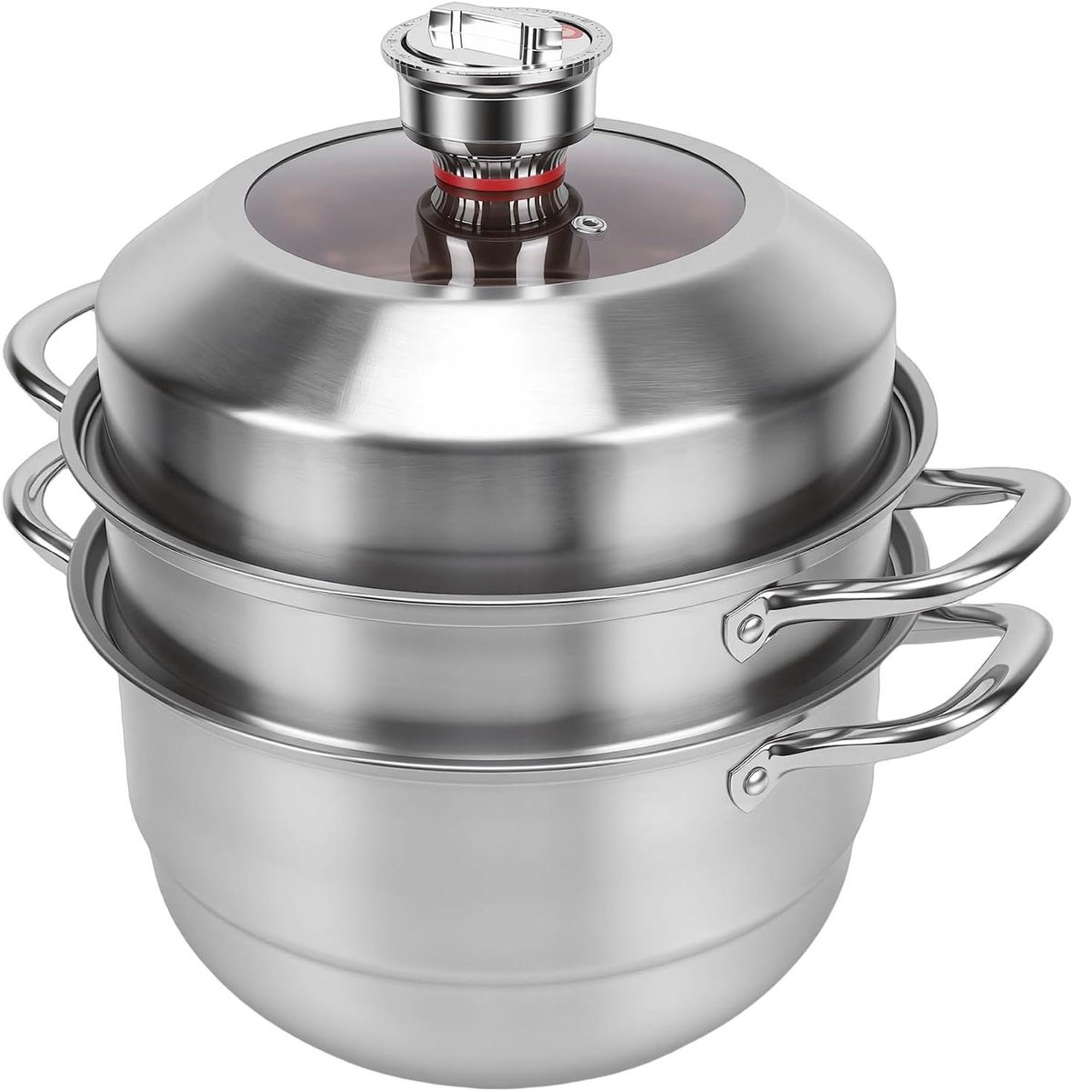 Stoompan RVS - Drielaags Koken - Gezond Koken - Met Timer - 27.5 cm Breed - Zilverkleurig