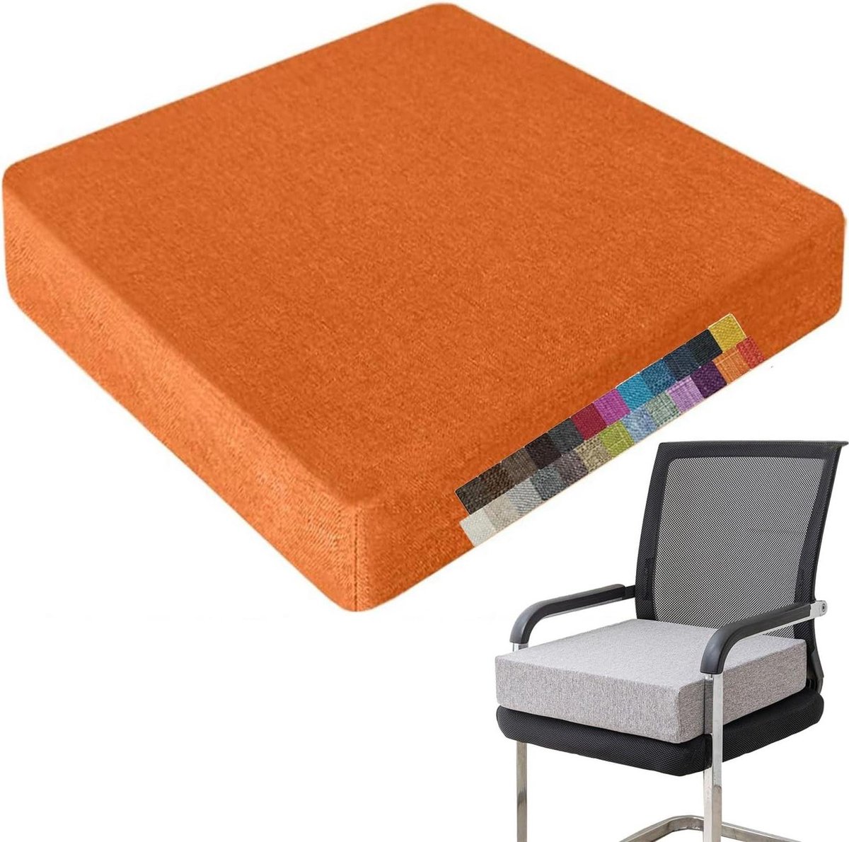 Autozitkussen voor volwassenen, 55 x 55 x 10 cm, wasbaar, antislip kussen met rits, perfec