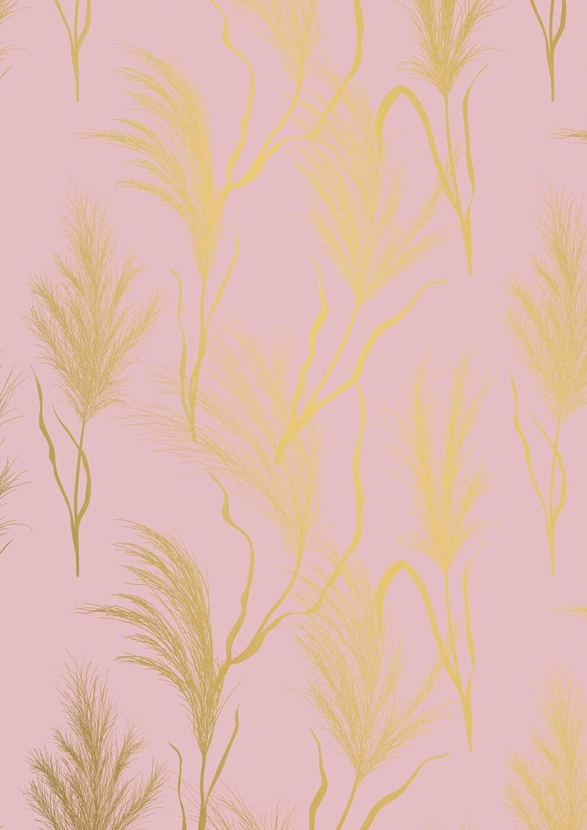 Cadeaupapier Gras Goud - Inpakpapier Rol - Cadeaus Versieren - Luxe Grasdessin - 50cm Breed - Roze