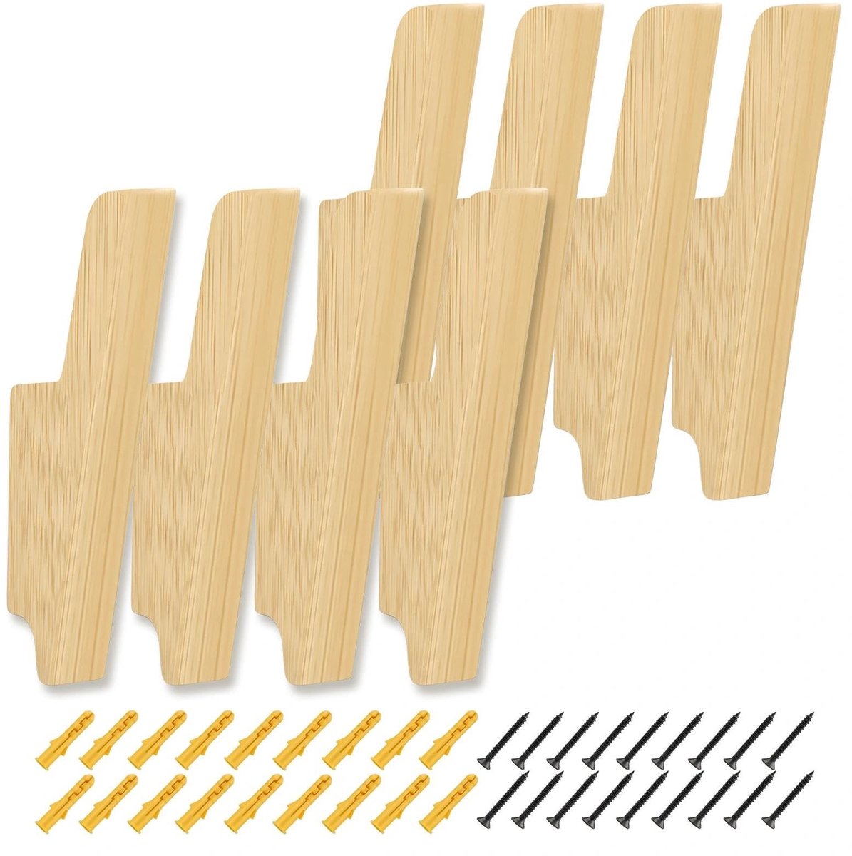 Cosensi - Set van 8 Houten Kledinghaken van Eikenhout voor Wandmontage
