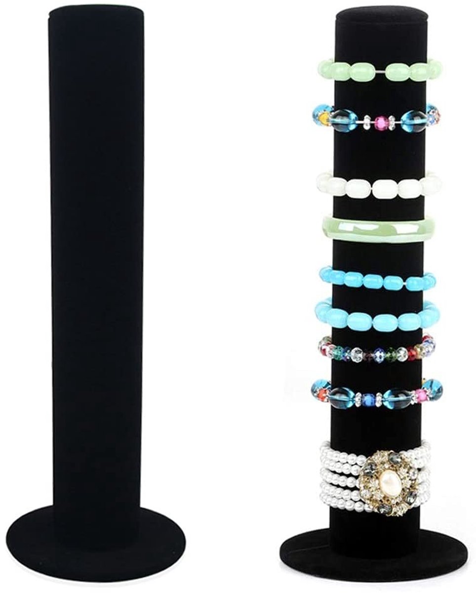 Cosensi - Dailygoods - Dailygoody - verticale armbandhouder - fluwelen sieradenstandaard - zwart - voor haarbanden en armbanden - 2 stuks voor thuis en winkel