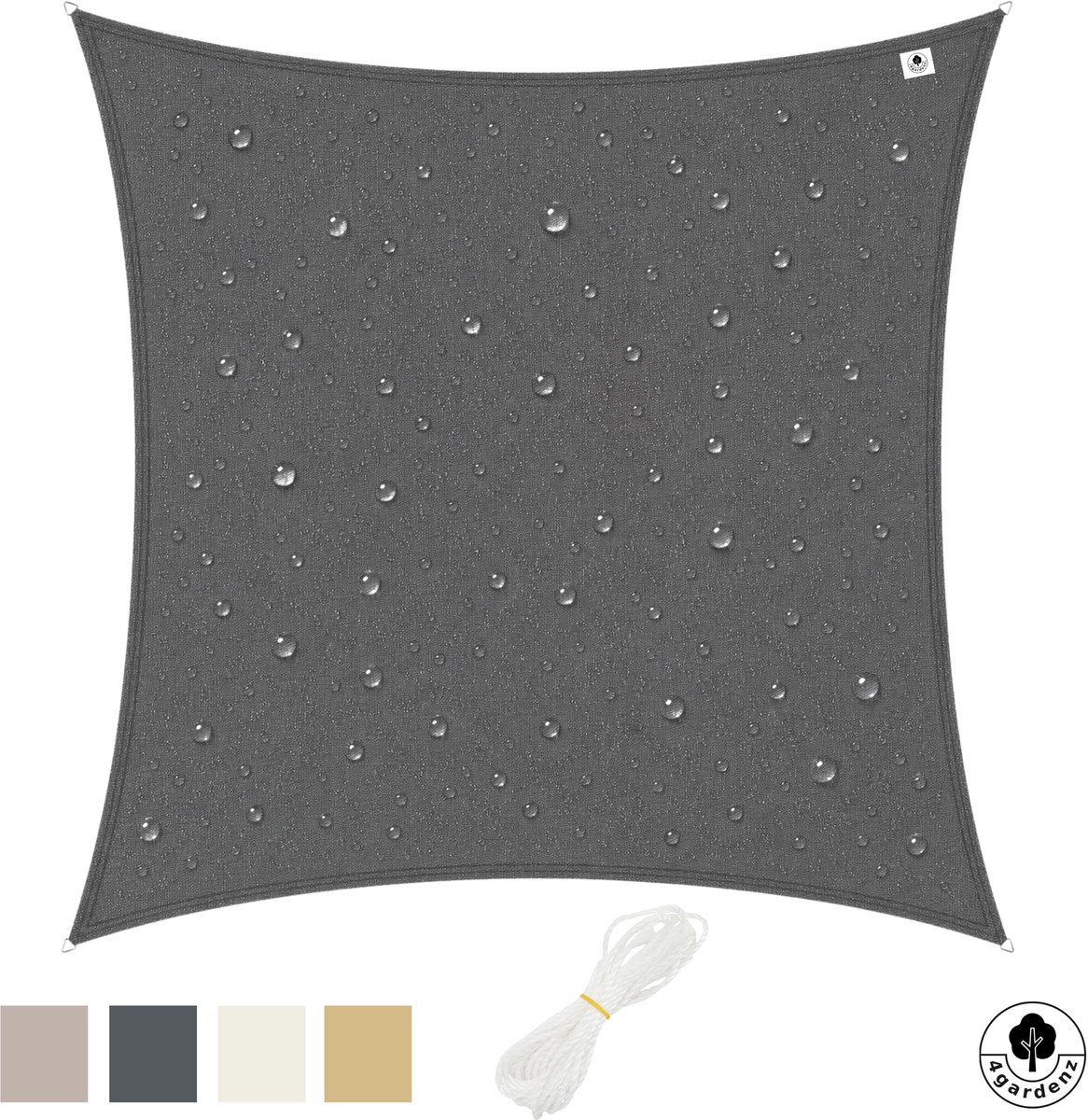 4gardenz Schaduwdoek Waterafstotend Vierkant 2,5x2,5 mtr - Grijs