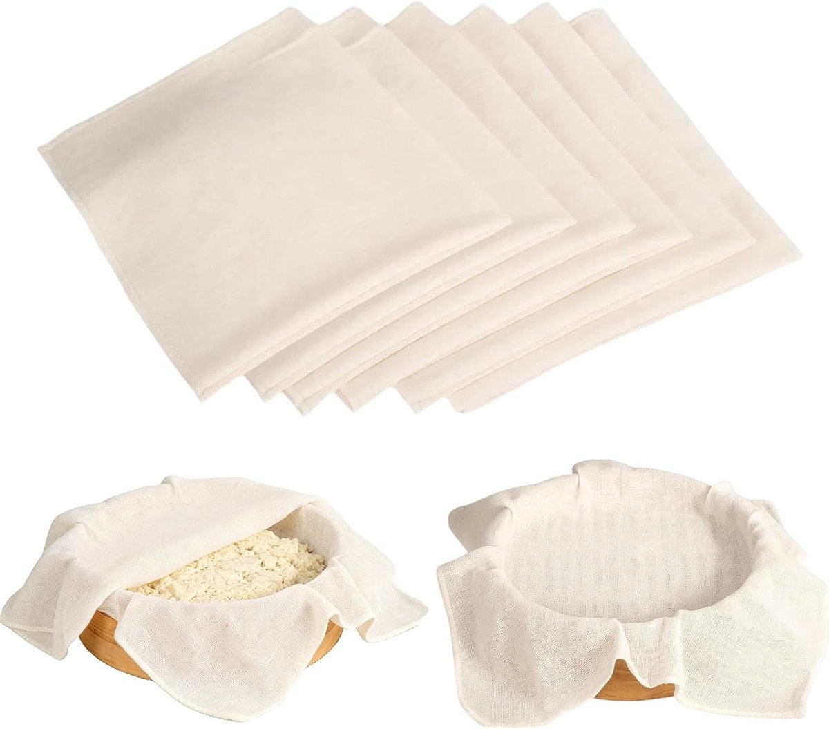 Set van 6 Herbruikbare Katoenen Doeken 60 x 60 cm voor Kaas, Sap en Brooddeeg Filtratie en Fermentatie