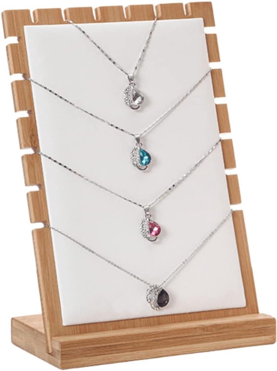 Sieraden Display - Hanger Organizer - Juwelen Presentatie - Hout met Fluweel - 25 cm Breed - Wit