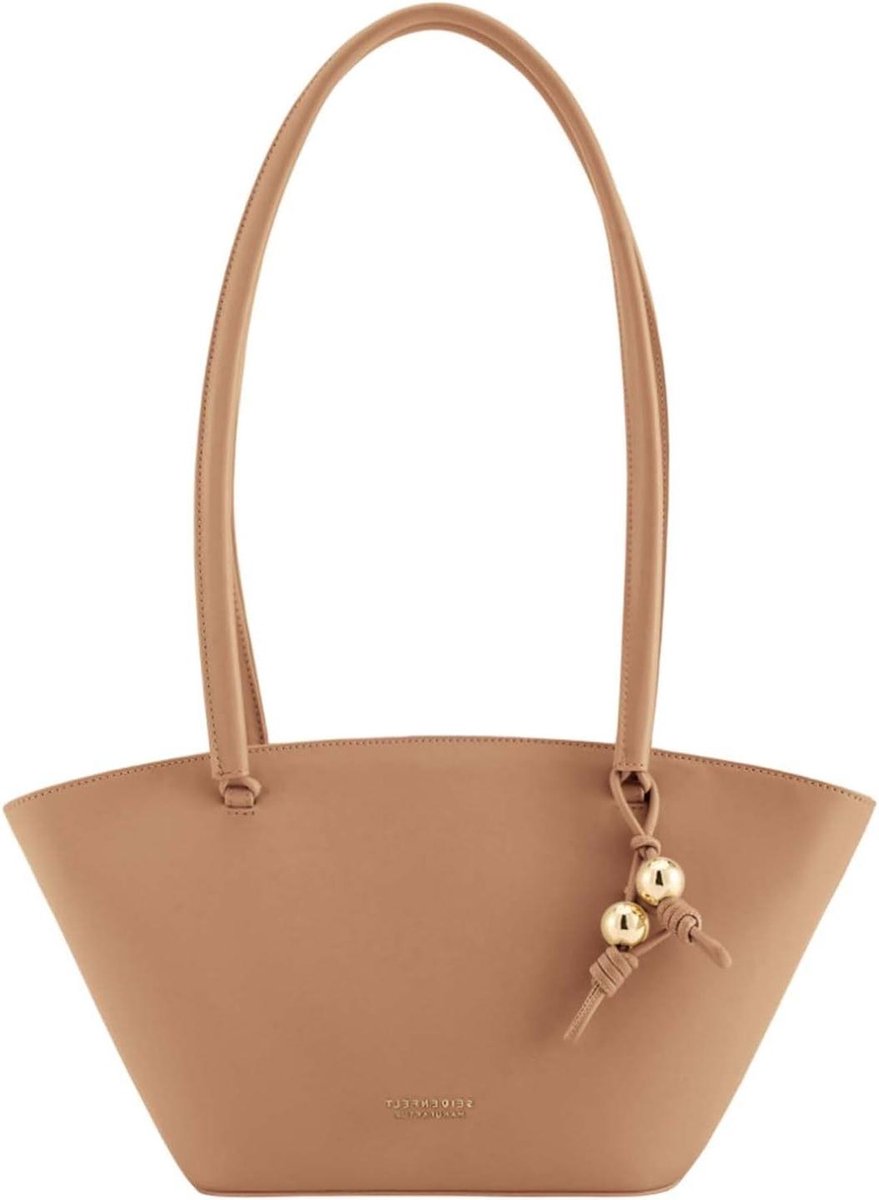 Leren Shopper - Midi Tas - Dagelijks Gebruik - Verstevigde Bodem - 205 cm Breed - Lichtbruin