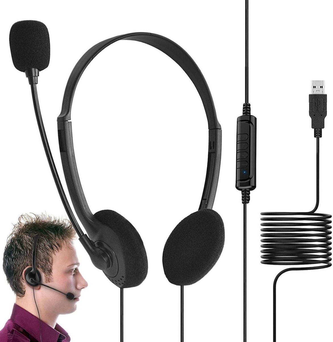 USB Koptelefoon - Headset Met Microfoon - Online Communicatie - Verstelbare Hoofd- en Oorband - 40mm Driver - Zwart
