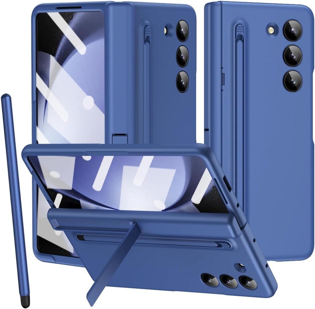 Volledige Beschermcase voor Galaxy Z Fold 6 met Ingebouwde Schermbeschermer en Hinge Bescherming - Inclusief Pen en Houder - Blauw
