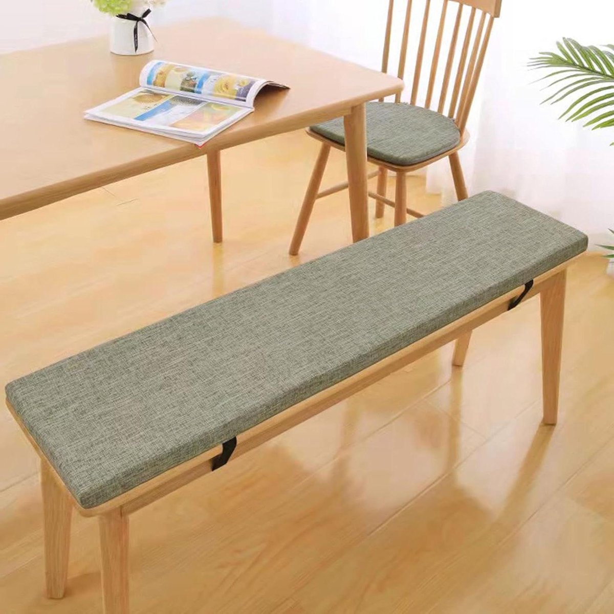 Terrasbankkussen - Schuimkussen Bank - Comfortabel Zitten - Dubbel Antislip - 200x40x5 cm - Lichtgrijs