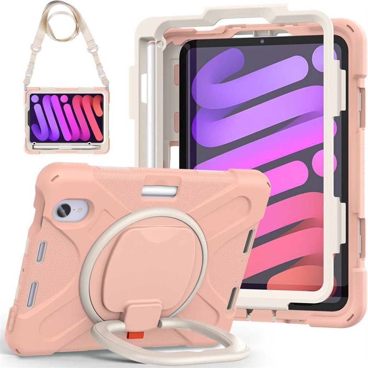 Tablet Hoes - Beschermhoes - Veilig Transport - 360° Draaistandaard - iPad Mini 6/7 - Roze