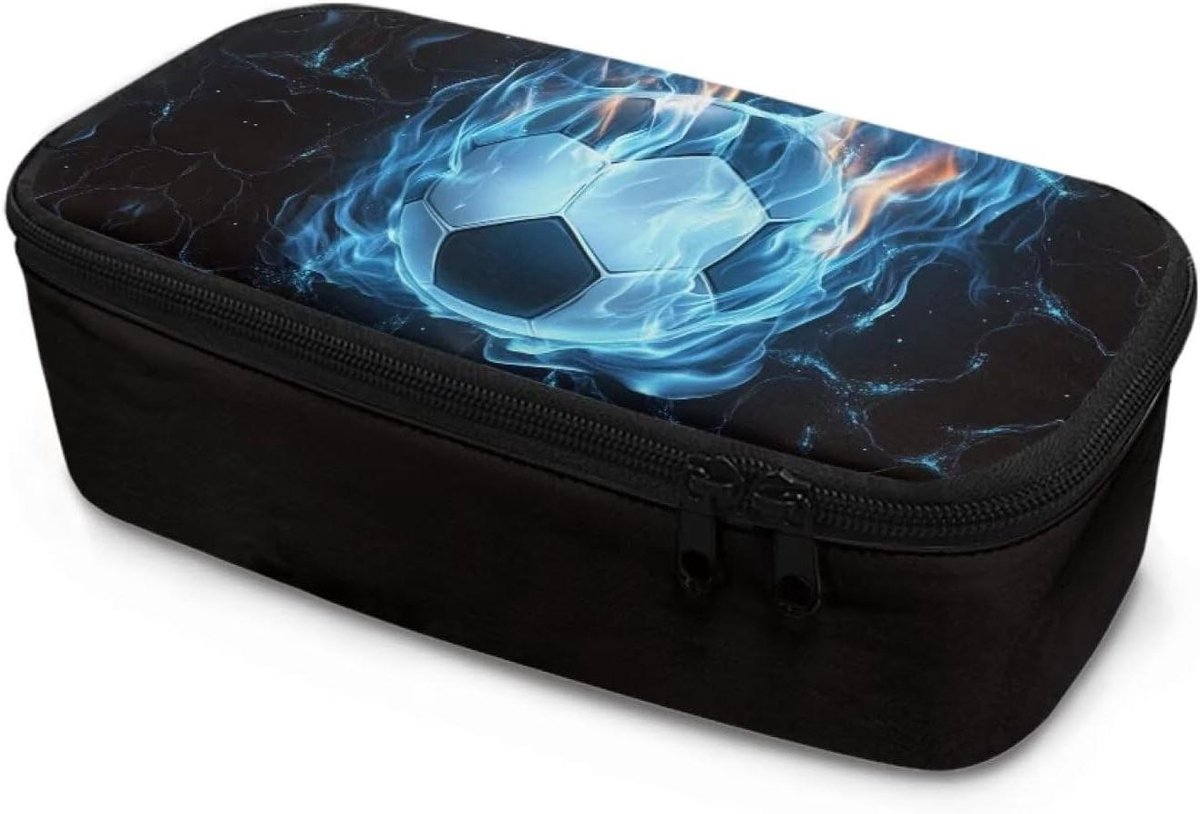 Jongens Etui - Pennenhouder Tas - Briefpapier Opslag - Grote Capaciteit - Eén Maat - Voetbal Zwart