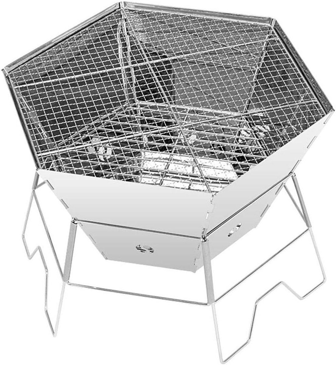 Draagbare Houtskoolgrill - Inklapbare BBQ - Buiten Koken - Zeshoekige Oven - Grote Capaciteit - Zwart