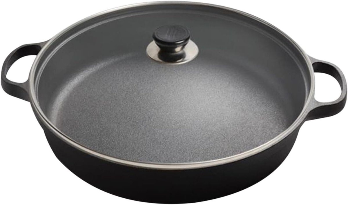 Antiaanbak Braadpan Omeletpan Deksel Veelzijdig Koken Gietijzeren Warmte 22 cm Zwart