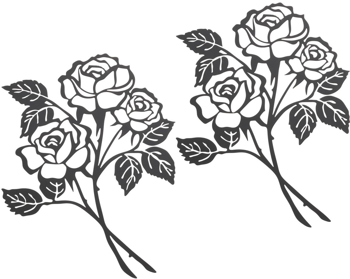 Cosensi - Dailygoods - Dailygoody - Metalen Bloemen Muurdecoratie - Wanddecoratie voor Thuis - Zwart - Roze Art Ornamenten - Geschikt voor Balkon en Tuin - 2 Stuks