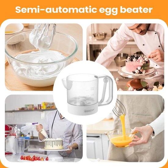 Eieren Mixer Beker - Klopper Schuimer - Keuken Bakken - Semi-Automatisch - 18.5 cm - Wit — afbeelding 2