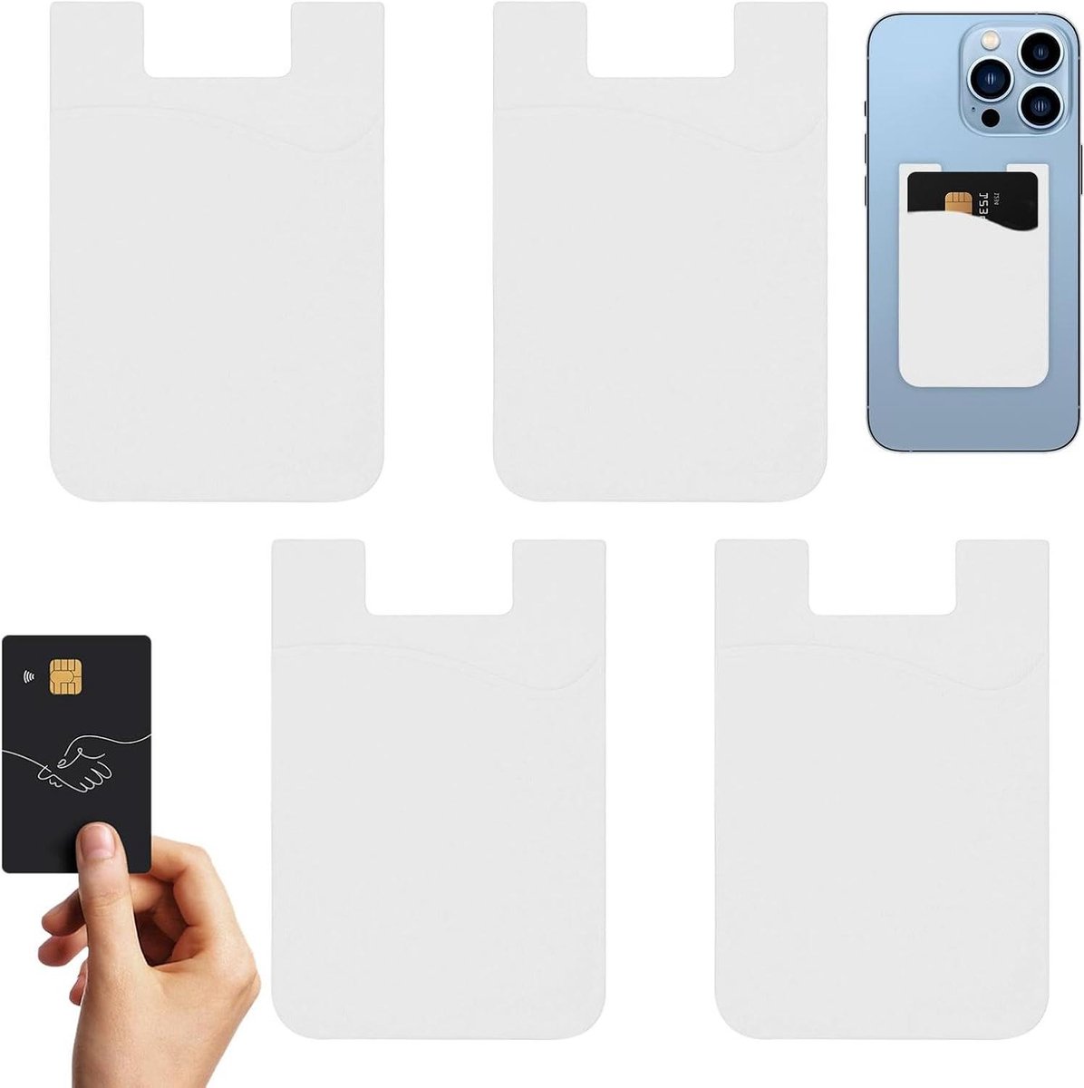 Telefoon Portemonnee - Kaarthouder Set - Kaarten Meenemen - Sterke Kleefkracht - 4 Stuks - Wit