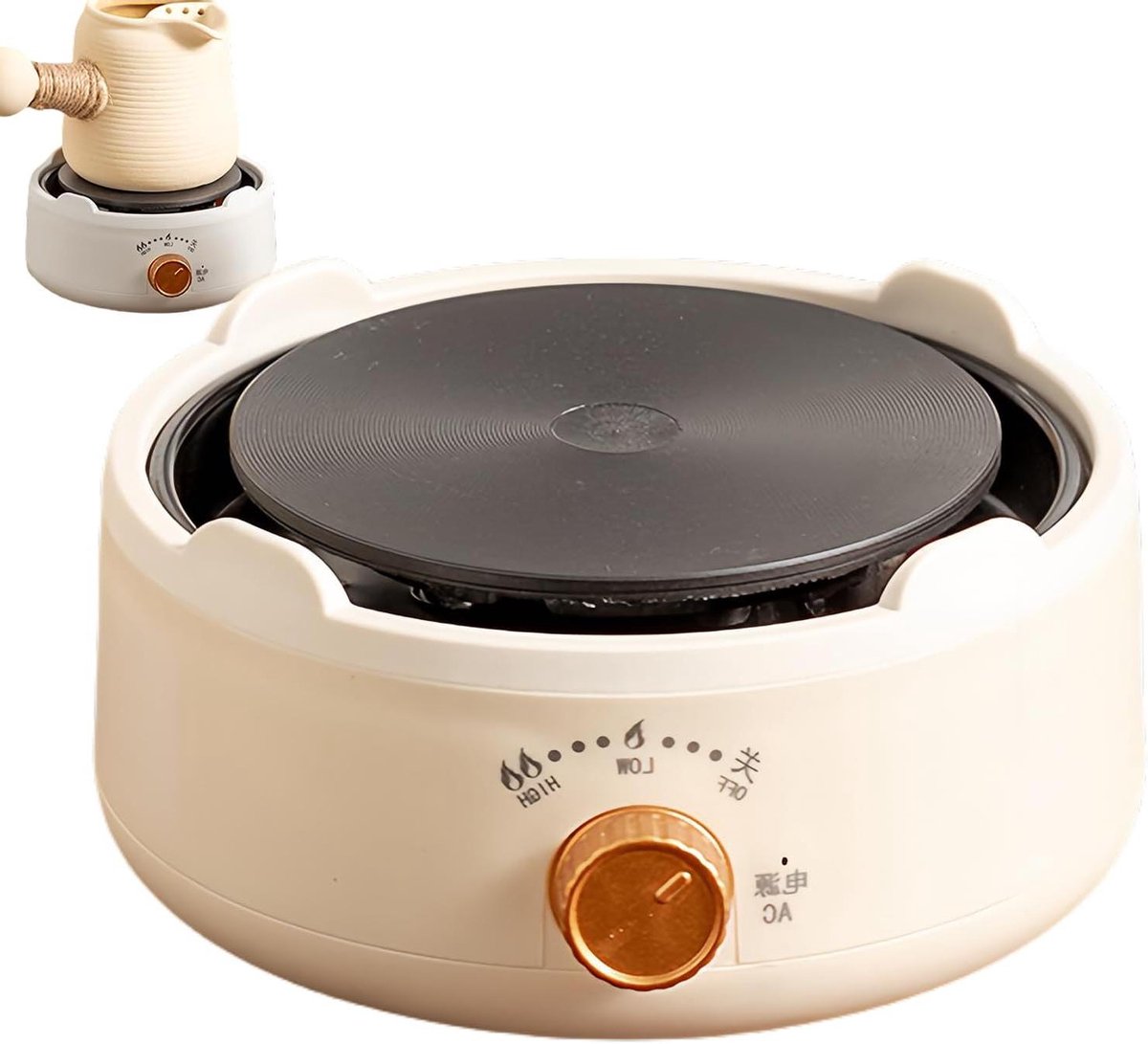 Elektrisch Kookplaatje - Mini Fornuis - Koken en Water Koken - Traploos Verstelbaar - 15x7 cm - Wit