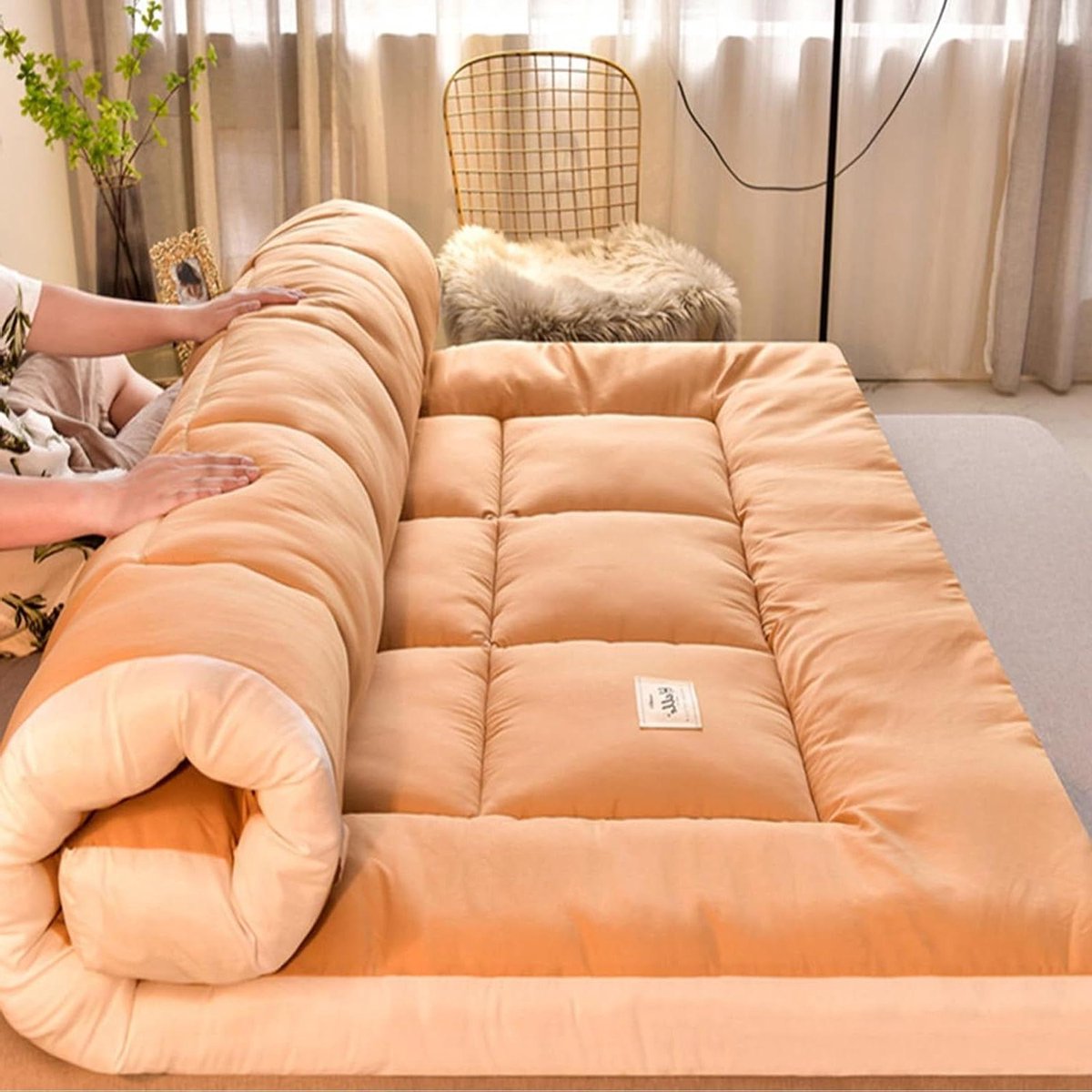 Opvouwbare slaapbank - Japanse matras - Logeren thuis - Drie dimensionaal ontwerp - 90 x 200 cm - Mat bruin
