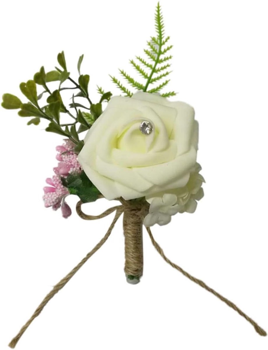 Bruiloft Corsage - Echte Rozen - Feestelijke Decoratie - Duurzaam PE Materiaal - 9 x 5 x 4 cm - Wit