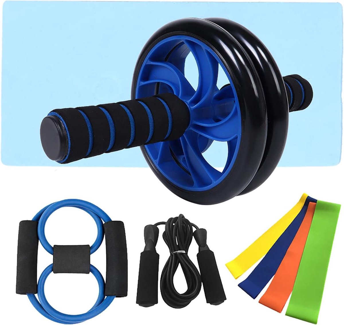 Buiktraining Set - Fitness Set - Gerichte Kernversterking - Antislip Schuimhandvatten - 4 Weerstandsringen - Blauw Zwart