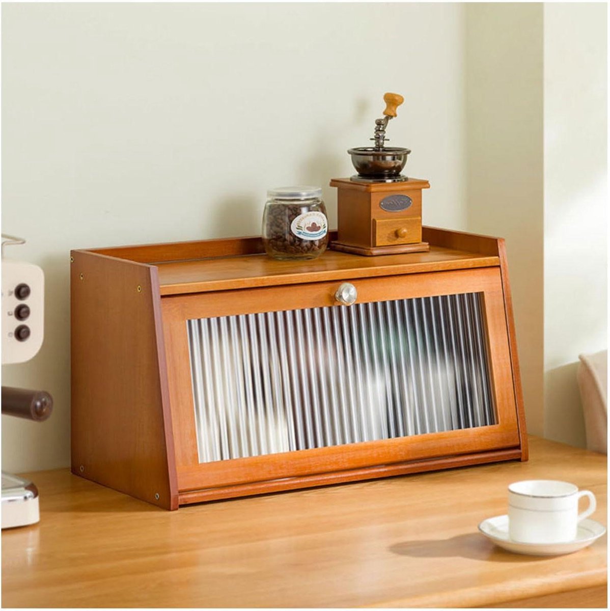 Rustieke Brooddoos - Keuken Organizer - Brood Opslag - Opklapbare Deur - 40cm Breed - Bruin