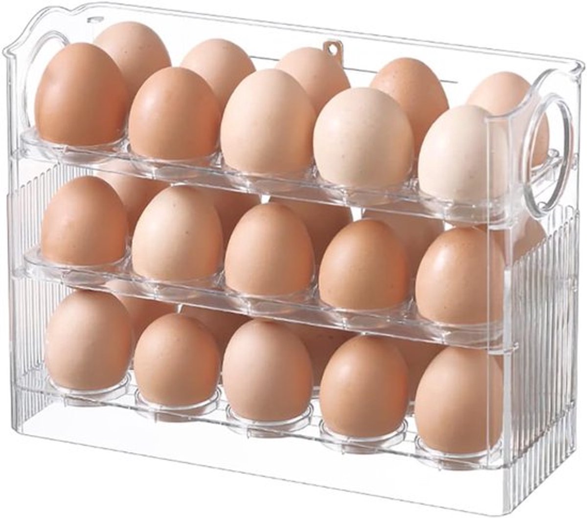 Eierdoos - Geschikt voor 30 eieren - Eierbewaardoos speciaal voor de koelkast - Drielagige transparante acryl eierbewaardoos - Eierbewaardoos met grote capaciteit voor op het aanrecht - Eierdispenser - Eierrekje - 26*10*20 cm - Transparant