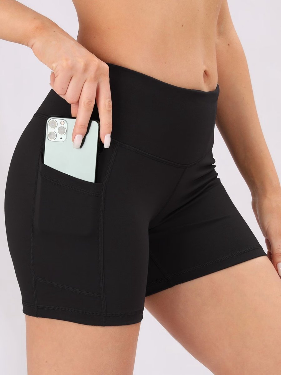 SparkNine Ease short - met handige zakken - L - zwart - korte broek - hoge taille - slim fit - ademend - sportshort