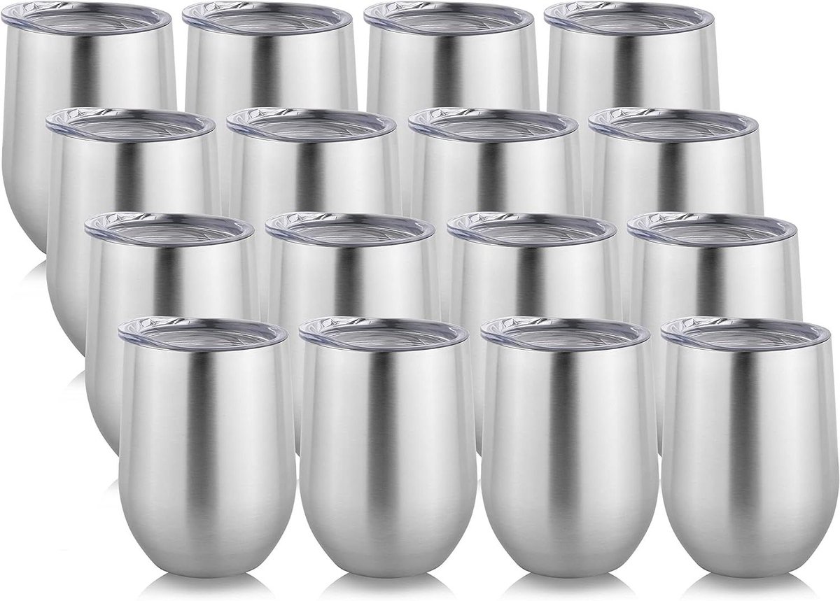 Roestvrijstalen Bekers - Isolatie Tumblers - Dranken Koel Houden - Dubbelwandige Isolatie - 16 Stuks - Geborsteld Staal