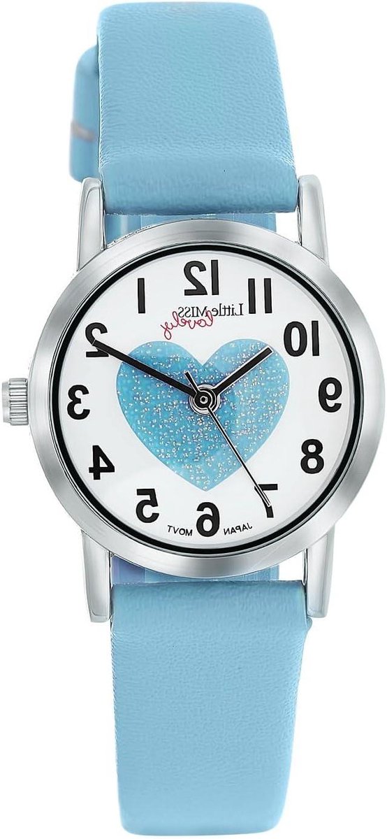 Kinderhorloge - Meisjes horloge - Tijd leren kijken - Hartjes wijzerplaat - 25mm - Blauw