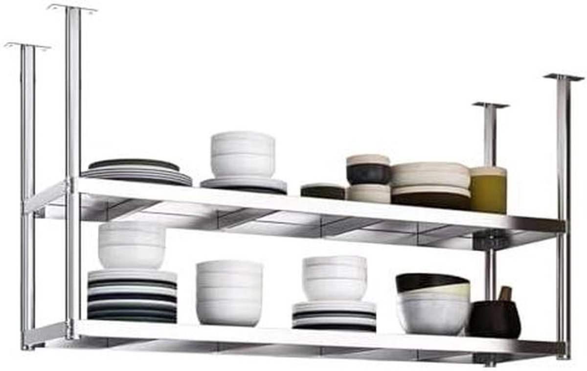 Wandrek Keuken - Opbergrek - Keukenopslag - Roestvrij Staal - 100x35x80cm - Zilverkleurig
