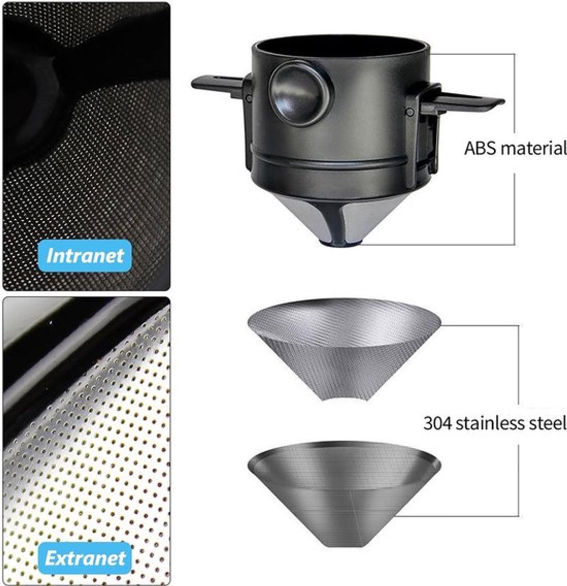 Koffiefilter - Koffiefilterhouder - Rvs Koffiefilter - Herbruikbaar - Koffie Dripper - Papierloos Giet Over Koffiedruppelaar - Geschikt Voor Handmatige Bereiding Van Permanente Koffie - Geschikt Voor Thuiskantoor, Reizen, Kamperen - Zwart — cadeau in Kookcadeaus - foto 2